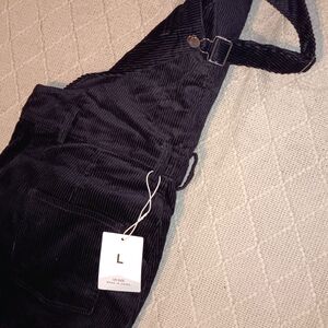 Wide Leg Corduroy Overalls - Black